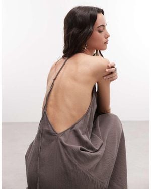 Weekday Crinkle Halter Racer Back Maxi Dress - Brown