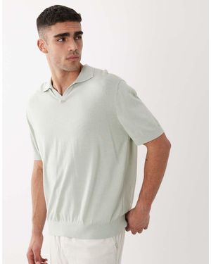 SELECTED Knit Split Neck Polo - Grey