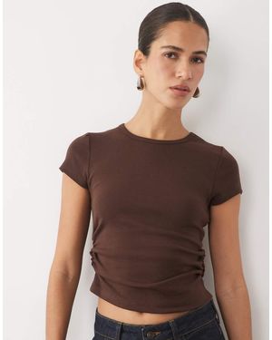 New Look Ruche Side Baby Tee - Brown