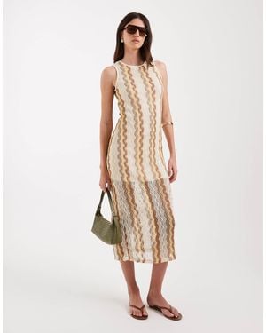 Vero Moda Sheer Lined Crochet Sleeveless Midi Dress - Natural