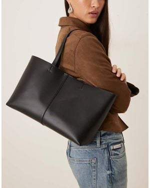 Mango Bolso Shopper De Cuero Sintético De - Negro