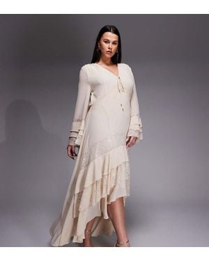 Tfnc Plus Long Sleeve Frilly Chiffon And Lace Maxi Dress - White