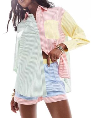 Extro & Vert Gestreepte Patchwork Short - Wit