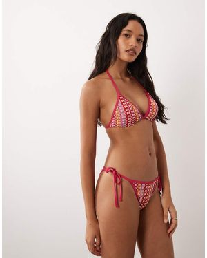 Accessorize Slip Bikini All'Uncinetto Con Laccetti Laterali Multicolore - Rosso