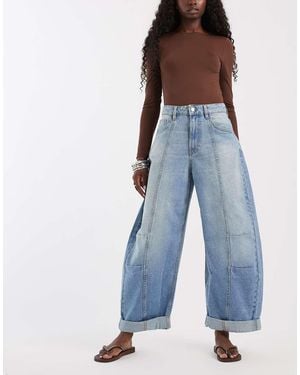 ASOS Knielange Barrel Jeans Met Plooien En Omgeslagen Zoom - Blauw