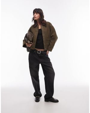 Mango Wax Collared Jacket - Green