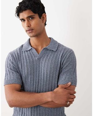 Mango 100% Cotton Textured Knitted Revere Neck Poloshirt - Grey
