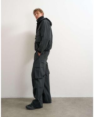 TOPMAN Pantaloni Utility Baggy Impermeabili Neri - Bianco