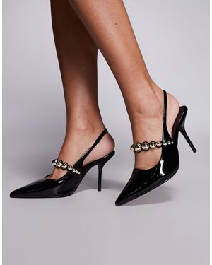 River Island Embellished Strap Slingback Heels - Brown