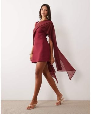ASOS Vestido Mini Con Capa Transparente En Los Hombros En Tejido Estilo Scuba -Rojo