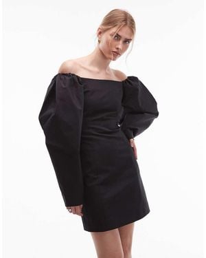 & Other Stories Big Volume Sleeves Off Shoulder Fitted Mini Dress - Black