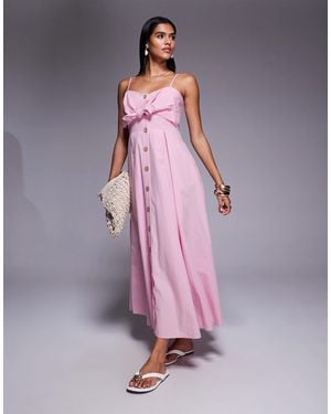 River Island Midi Bow Button Up Dress - Pink