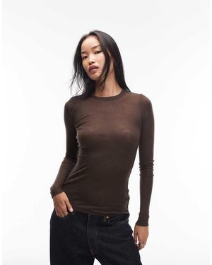 ARKET Merino Wool Knitted Semi Sheer Long Sleeve Top - Brown