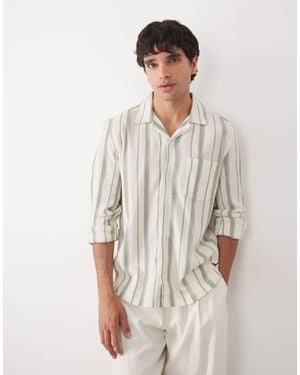ASOS Regular Fit Revere Stripe Textured Shirt - Natural