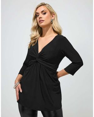 Yours Clothing Knot Detail Front Top - Black