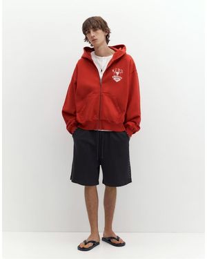 Pull&Bear Pantaloncini Bermuda Da Jogging Grigi Con Borchie - Rosso