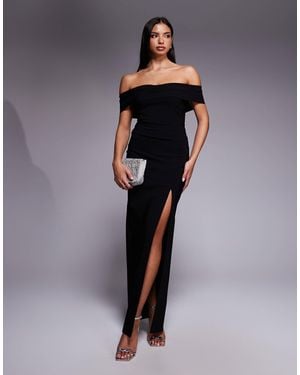 Vesper Bengaline Cross Front Off Shoulder Maxi Dress - Blue