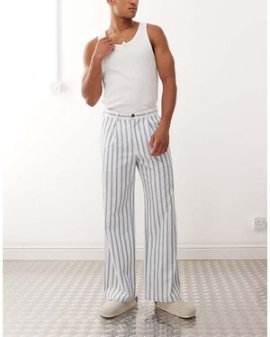 Prohibited Striped Linen Trousers - White