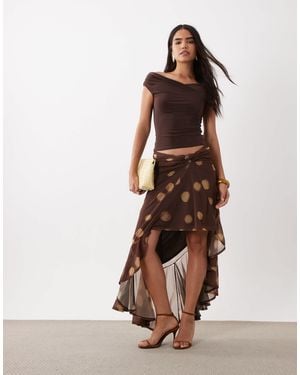 ASOS Asymmetric Spot Wrap Around Sarong Printed Skirt - Brown