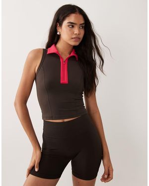 BO+TEE Soft Active Quarter Zip Top With Contrast Collar - Red