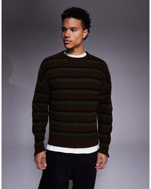 ASOS Jersey A Rayas Caquis Y Marrones Holgado De Punto De - Negro