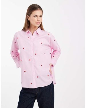 ONLY Heart Embroidery Shirt - Pink