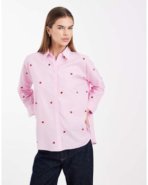 ONLY Heart Embroidery Shirt - Pink