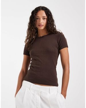 JJXX Fitted Pointelle Top - Brown