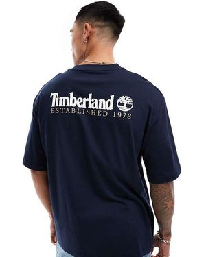 Timberland T-Shirt Blu Oversize Con Scritta Grande Del Logo Sul Retro