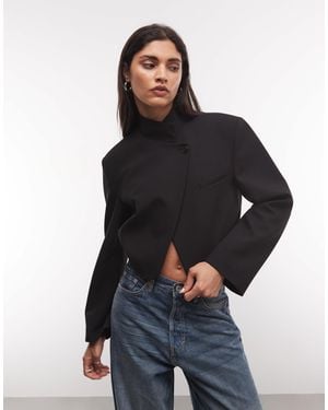 ASOS Wrap Neck Crop Blazer Jacket - Blue
