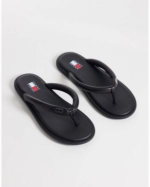 Tommy Hilfiger Real Leather Flip Flops - Black