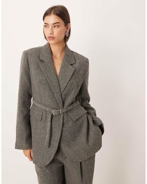 Gina Tricot Co-ord Herringbone Belted Blazer - Gray