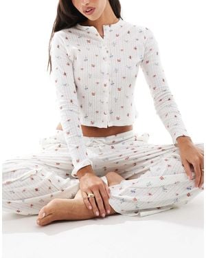 Kaiia – mix and match – kurzes pyjama-oberteil aus lochstrick - Grau