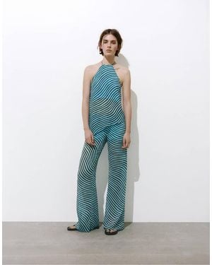 Pull&Bear Straight-leg Wave Print Trousers - Blue