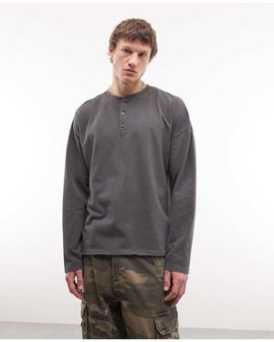Weekday Vinny Henley Long Sleeve Cotton Top - Grey