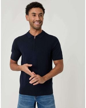 Threadbare Quarter Zip Knitted Polo - Blue