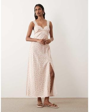 Miss Selfridge Satin And Lace Maxi Dress - Natural