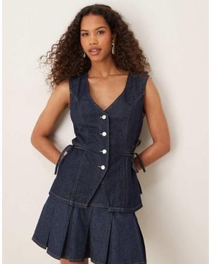 ASOS Denim Waistcoat With Tie Up Cinch Sides - Blue