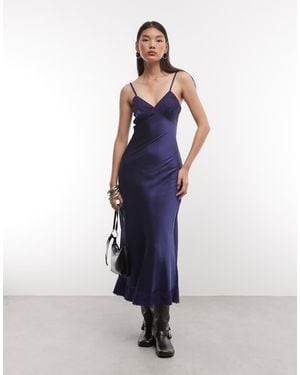 Reclaimed Vintage Maxi Cami Slip Dress With Lace Trims - Blue
