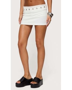 Edikted Havana Grommet Ribbed Foldover Mini Skort - White