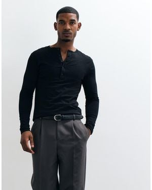 ASOS Slim Fit Long Sleeve T-shirt With Henley Neck - Blue