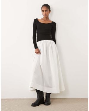 ASOS Hybride Maxi Jurk Met Lage Ronde Hals En Lange Mouwen - Wit