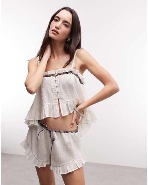 Collusion Strand Cami Met Gingham Ruit En Ruches - Geel