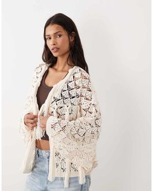 ASOS Premium Gehaakt Vest Met Franjes - Naturel