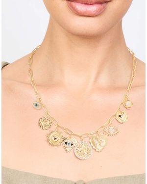 Lovisa – vergoldete halskette mit bösem blick- und sonnenanhängern - Natur