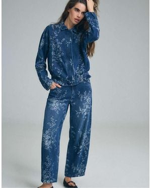 Stradivarius Floral Jacquard Jacket - Blue