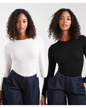Miss Selfridge 2 Pack Long Sleeve Crew Neck Bodysuit - Black