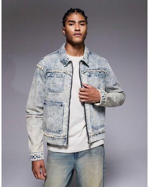 Liquor N Poker Oversized Distressed Denim Zip Jacket - Grey