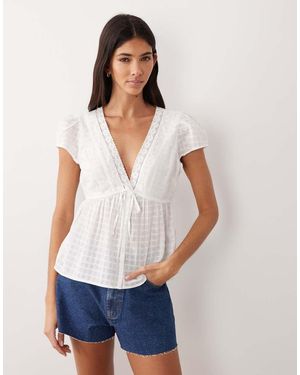 Hollister Embroidered Boho Babydoll Top - White