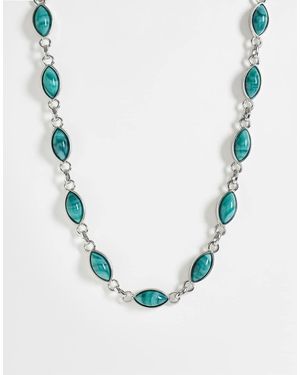 Reclaimed Vintage Faux Moss Agate Chain Link Necklace - Blue